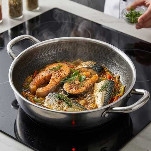 Fish Pot Honeycomb Premium Stainless Steel Non-Stick Cooking Pot (Without Lid)