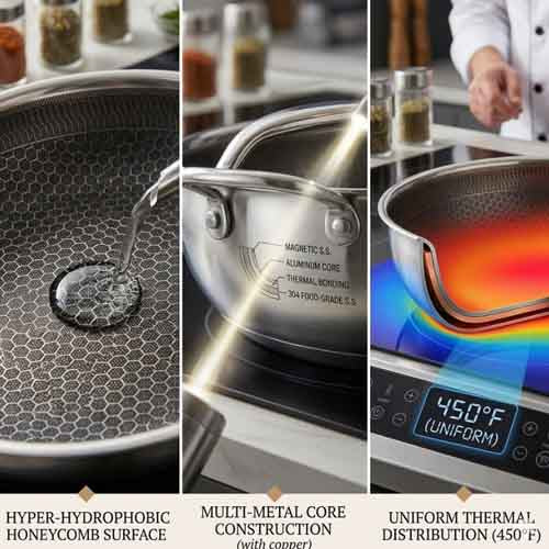 Fish Pot Honeycomb Premium Stainless Steel Non-Stick Cooking Pot (Without Lid)