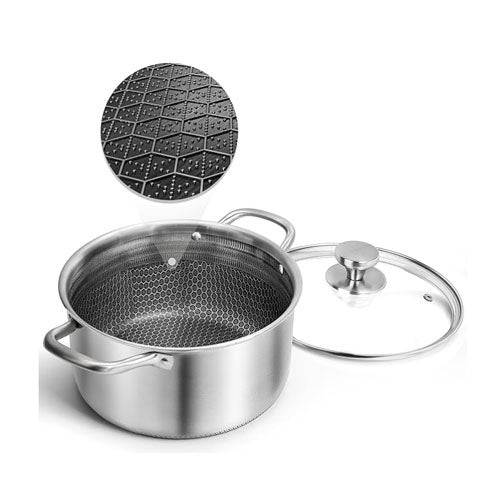 Premium Tri-Ply Stainless Steel Honeycomb Cooking Pot with Glass Lid