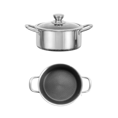 Premium Tri-Ply Stainless Steel Honeycomb Cooking Pot with Glass Lid