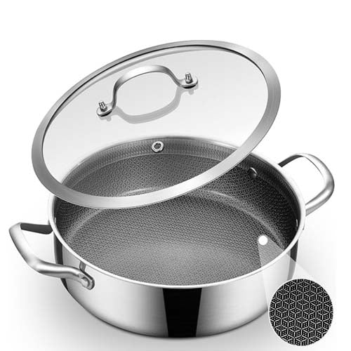 Shallow Pot Honeycomb – Premium Tri-Ply Stainless Steel Cooking Pot