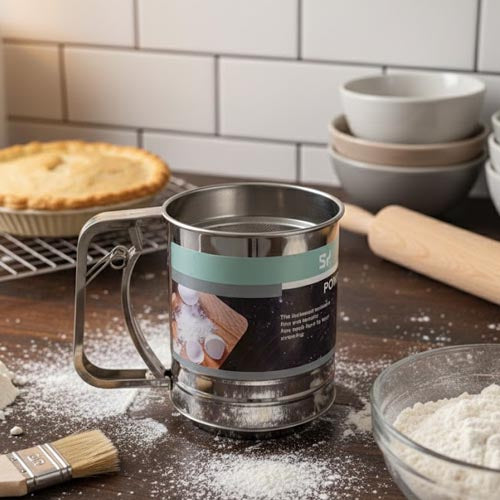 Stainless Steel Hand-Squeeze Flour Sifter Cup | Trigger Action Baking Sieve | Single-Hand Operation Powder Sugar Shaker