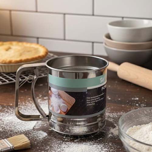 Stainless Steel Hand-Squeeze Flour Sifter Cup | Trigger Action Baking Sieve | Single-Hand Operation Powder Sugar Shaker