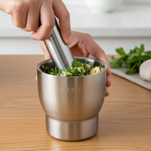 Heavy Stainless Steel Mortar and Pestle Set | Premium Haven Dasta / Imam Dasta | Garlic Crusher & Spice Grinder