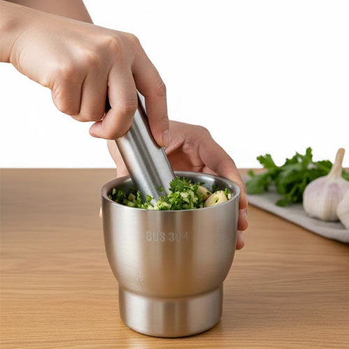 Heavy Stainless Steel Mortar and Pestle Set | Premium Haven Dasta / Imam Dasta | Garlic Crusher & Spice Grinder