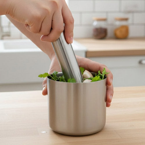 Professional Stainless Steel Round Mortar and Pestle | Heavy-Duty Imam Dasta / Haven Dasta for Spice & Garlic Crushing