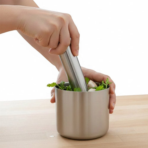 Professional Stainless Steel Round Mortar and Pestle | Heavy-Duty Imam Dasta / Haven Dasta for Spice & Garlic Crushing
