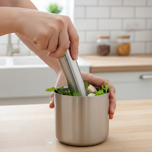 Professional Stainless Steel Round Mortar and Pestle | Heavy-Duty Imam Dasta / Haven Dasta for Spice & Garlic Crushing