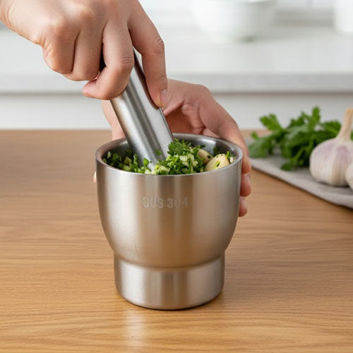 Heavy Stainless Steel Mortar and Pestle Set | Premium Haven Dasta / Imam Dasta | Garlic Crusher & Spice Grinder