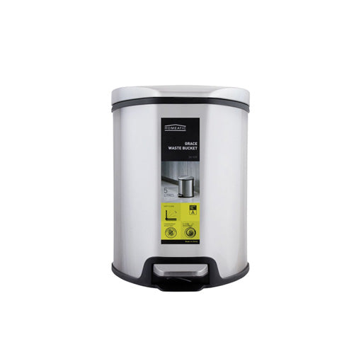 Homeatic 5 Liter Ticon Stainless Steel Soft-Close Pedal Dustbin