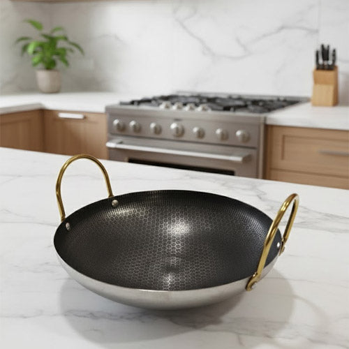 Premium Honeycomb Non-Stick Deep Karahi with Gold-Tone Handles