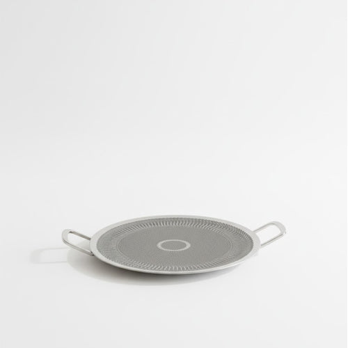 Large Flat Tawa with Etched Honeycomb Texture and Steel Handles