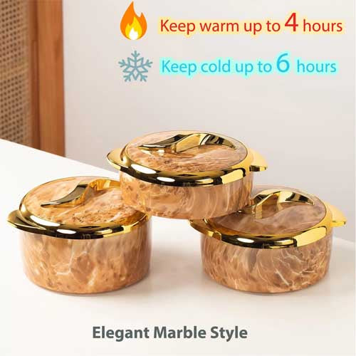 Luxury Marble-Look Insulated Hot Pot Casserole Set with Gold Accents (3-Piece)