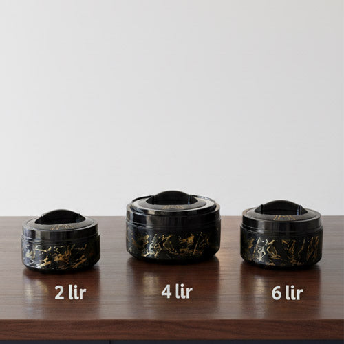 Luxury Black Marble & Gold Insulated Hot Pot Set (2, 4, 6 Liter)