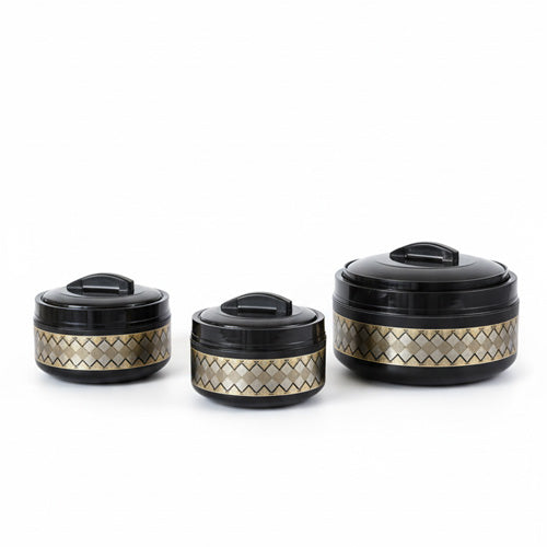 Sleek 3-Piece Black & Gold Thermal Hot Pot Set | 'Zigi' Diamond Design