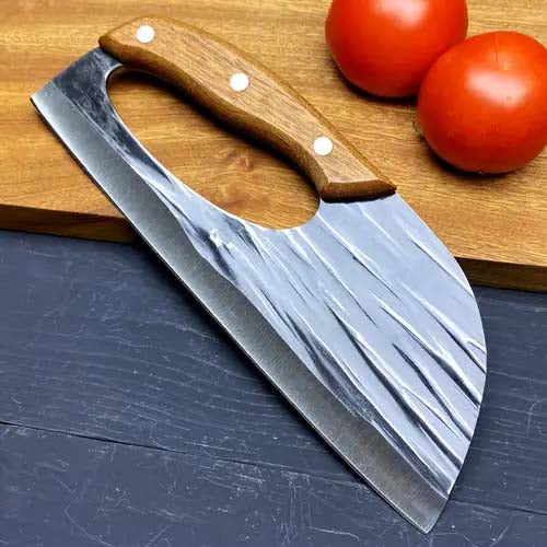 Rustic Hand-Forged Chef's Rocking Chopper with Wood Handle