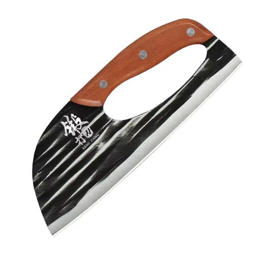 Rustic Hand-Forged Chef's Rocking Chopper with Wood Handle