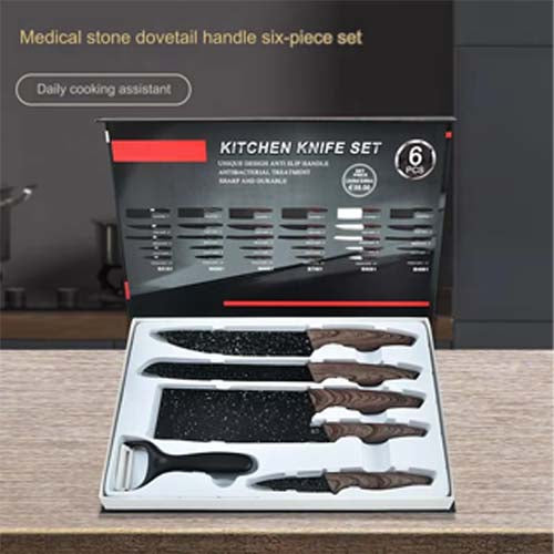 Bass 6-Piece Kitchen Knife Set with Speckled Non-Stick Blades