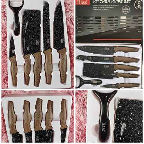 Bass 6-Piece Kitchen Knife Set with Speckled Non-Stick Blades