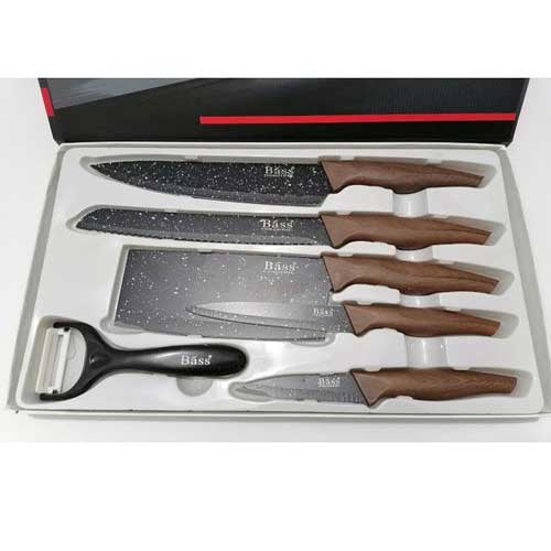 Bass 6-Piece Kitchen Knife Set with Speckled Non-Stick Blades