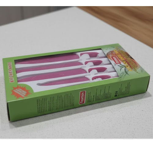 Essential Knife Collection with Non-Stick Coated Blades and White Handles