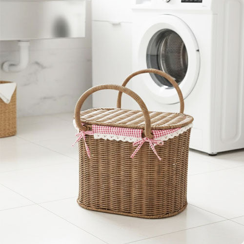 Charming Woven Laundry Hamper / Storage Basket with Lid & Handles