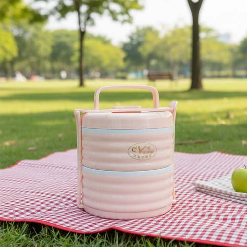 Stackable Ribbed Bento Lunch Box for Picnic and Travel