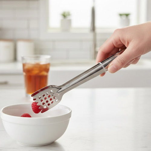 Mini Stainless Steel Serving Tongs with Drain Holes | Small Appetizer & Ice Tong | Sugar Cube & Fruit Server