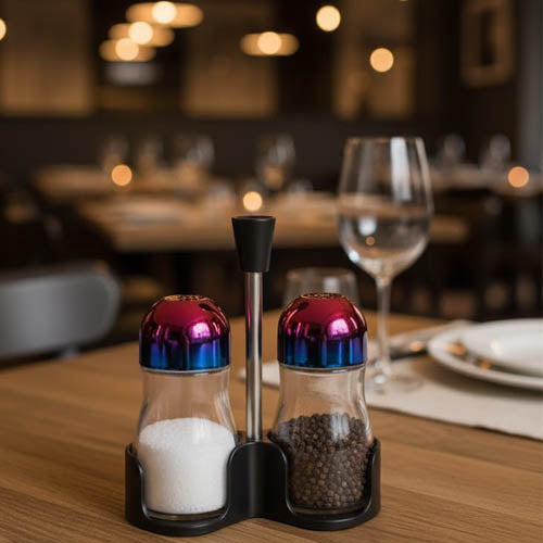 Modern Salt and Pepper Shakers Set with Rainbow-Effect Tops