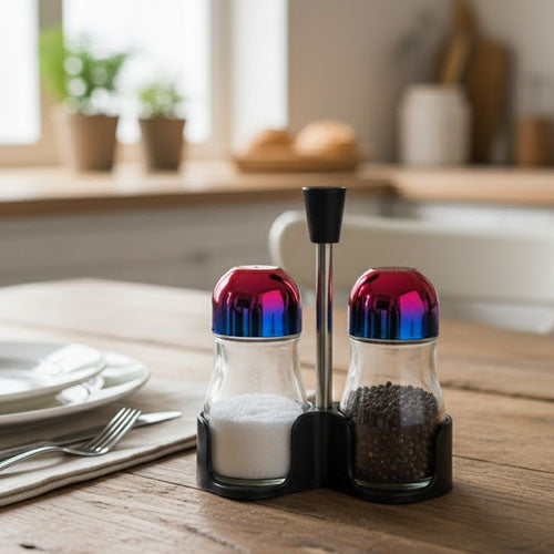 Modern Salt and Pepper Shakers Set with Rainbow-Effect Tops