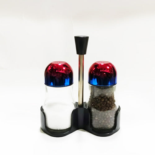 Modern Salt and Pepper Shakers Set with Rainbow-Effect Tops