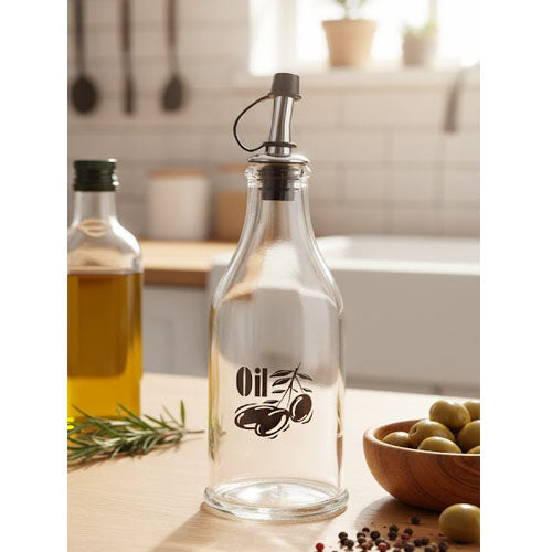 Classic Glass Olive Oil Dispenser Bottle with Stainless Steel Pour Spout