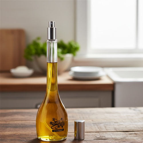 Elegant Glass Oil and Vinegar Spray Bottle with Stainless Steel Cap