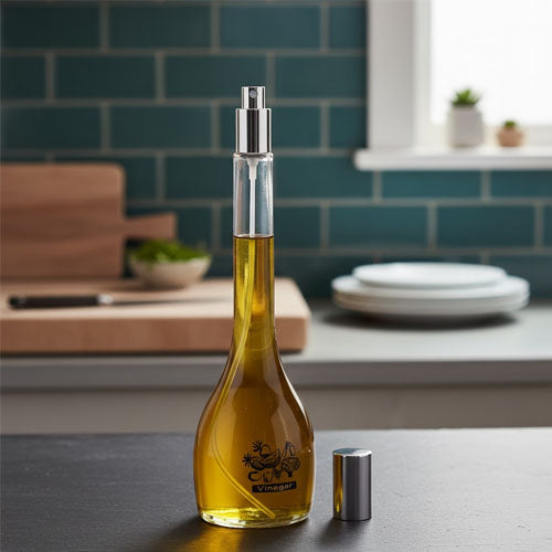 Elegant Glass Oil and Vinegar Spray Bottle with Stainless Steel Cap