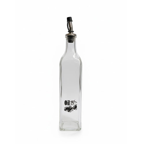 Elegant Square Glass Oil Dispenser Bottle with Stainless Steel Pour Spout