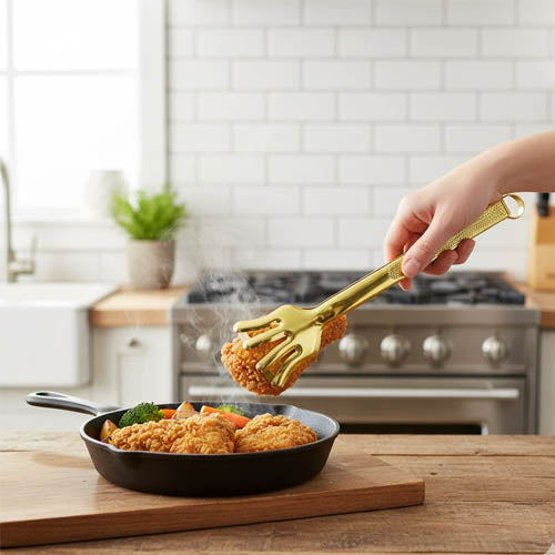 Elegant Gold-Tone Serving Tongs for Pasta, Salad, or Grill