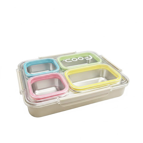 Large Capacity Partitioned Lunch Box | Stainless Steel Bento Box with 4 Compartments | Leakproof Insulated Meal Prep Container