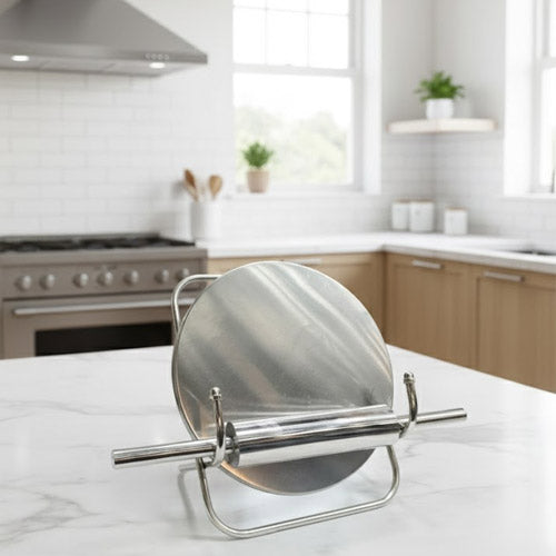 Premium Stainless Steel Chakla Belan Set with Stand | Modern Roti Patla Rolling Pin Kit