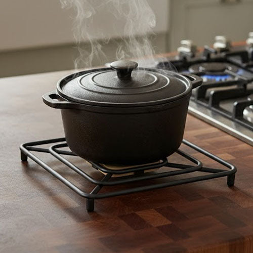 Modern Square Metal & Wood Trivet | Geometric Heat-Resistant Pot Mat Pad