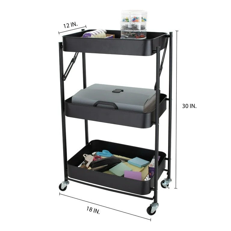 Heavy-Duty 3-Tier Metal Mesh Utility Cart on Wheels | Rolling Storage Organizer