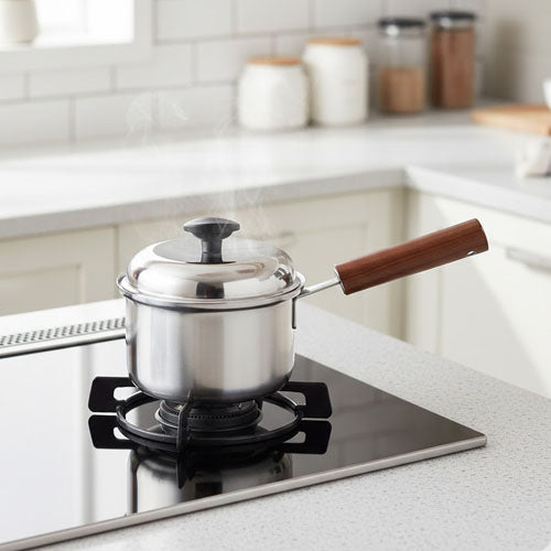 Heavy-Gauge Stainless Steel Sauce Pan | Small Milk Pan with Cool-Touch Wooden Handle