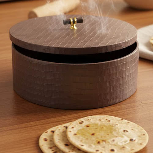 Luxury Faux Leather Roti Daan | Designer Chapati Storage Box | Keep Rotis Warm & Soft