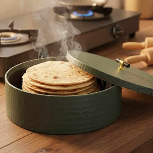 Luxury Faux Leather Roti Daan | Designer Chapati Storage Box | Keep Rotis Warm & Soft