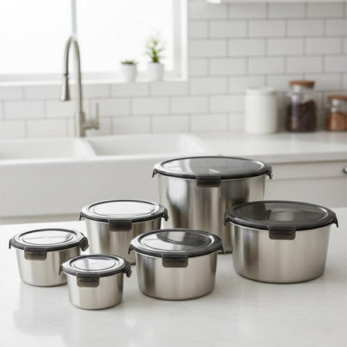 Stainless Steel Storage Container Set with Lids | Stackable Metal Mixing Bowl & Meal Prep Boxes | Airtight Food Storage