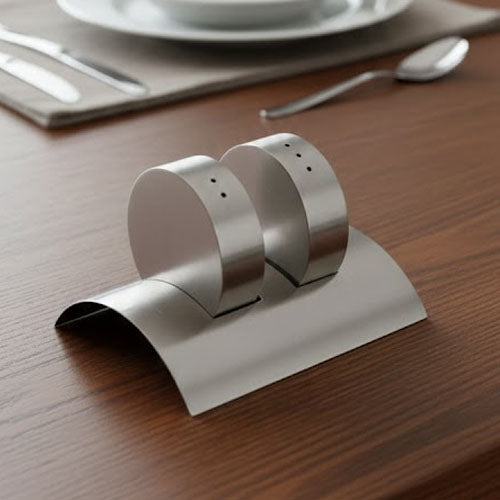 Modern Abstract Salt and Pepper Shaker Set - Gold or Silver Metal with Curved Base