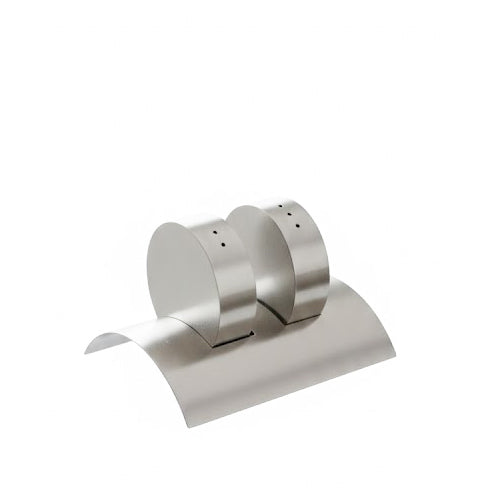 Modern Abstract Salt and Pepper Shaker Set - Gold or Silver Metal with Curved Base