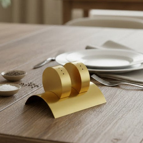 Modern Abstract Salt and Pepper Shaker Set - Gold or Silver Metal with Curved Base