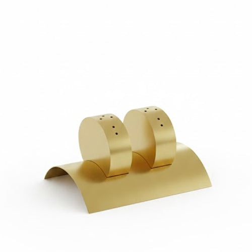 Modern Abstract Salt and Pepper Shaker Set - Gold or Silver Metal with Curved Base