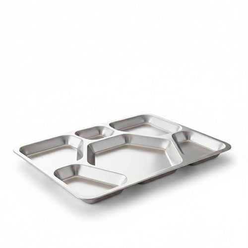 Designer Heavy-Gauge Stainless Steel 6-Compartment Thali | Diamond Divided Serving Plate