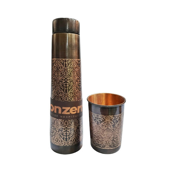 Pure Copper Water Bottle & 2 Tumbler Set | Ayurvedic Health Copper Pitcher and Glass Set